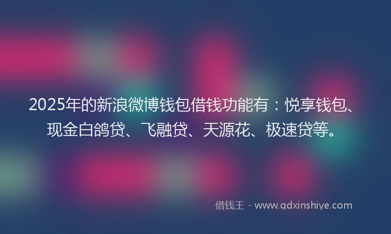 2025年的新浪微博钱包借钱功能有：悦享钱包、现金白鸽贷、飞融贷、天源花、极速贷等。