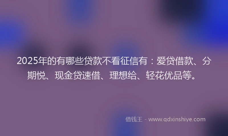 2025年的有哪些贷款不看征信有：爱贷借款、分期悦、现金贷速借、理想给、轻花优品等。