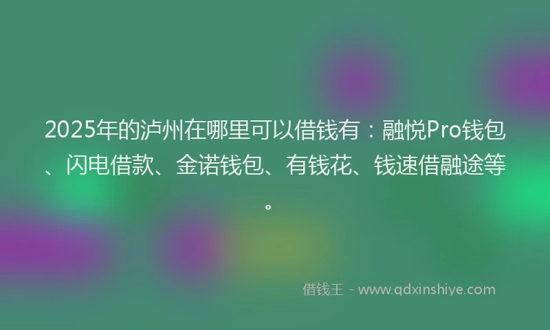 2025年的泸州在哪里可以借钱有：融悦Pro钱包、闪电借款、金诺钱包、有钱花、钱速借融途等。