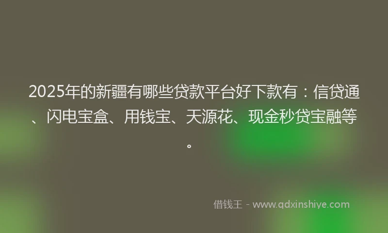 2025年的新疆有哪些贷款平台好下款有：信贷通、闪电宝盒、用钱宝、天源花、现金秒贷宝融等。