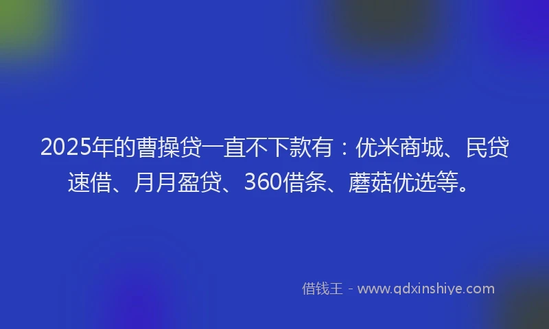 2025年的曹操贷一直不下款有：优米商城、民贷速借、月月盈贷、360借条、蘑菇优选等。