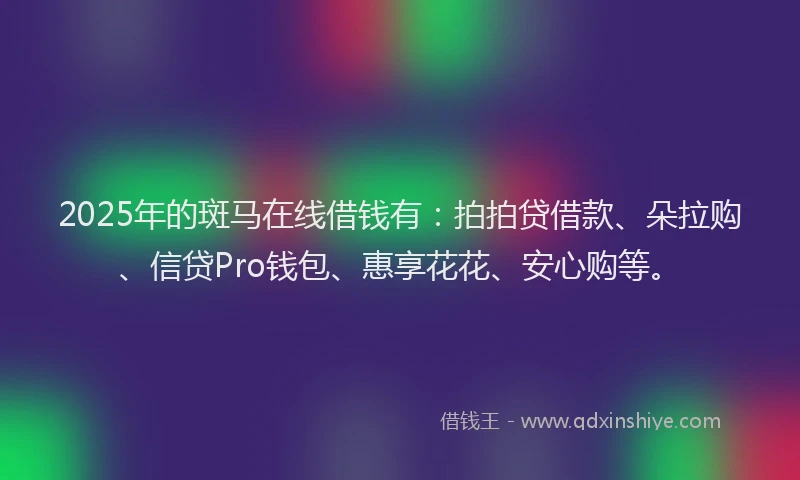 2025年的斑马在线借钱有：拍拍贷借款、朵拉购、信贷Pro钱包、惠享花花、安心购等。