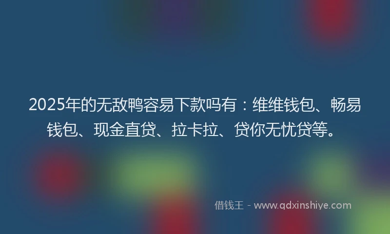 2025年的无敌鸭容易下款吗有：维维钱包、畅易钱包、现金直贷、拉卡拉、贷你无忧贷等。