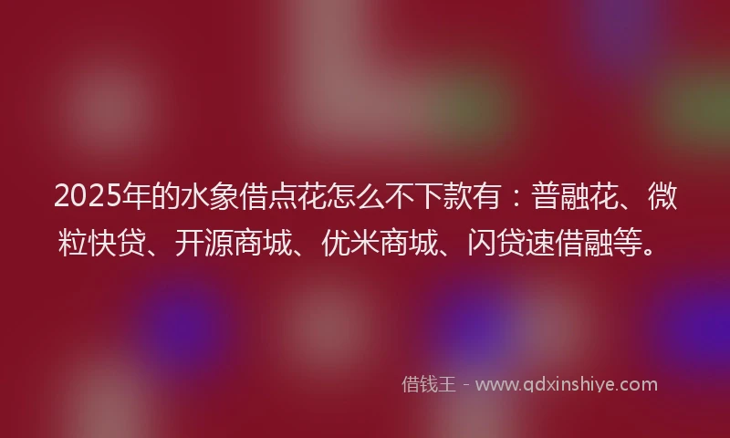2025年的水象借点花怎么不下款有：普融花、微粒快贷、开源商城、优米商城、闪贷速借融等。