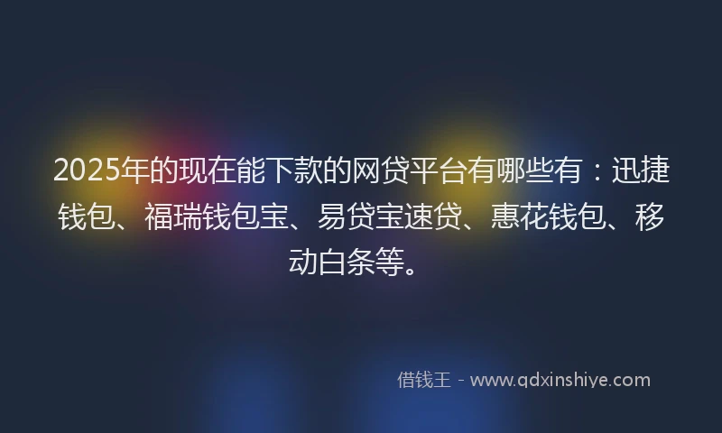2025年的现在能下款的网贷平台有哪些有：迅捷钱包、福瑞钱包宝、易贷宝速贷、惠花钱包、移动白条等。