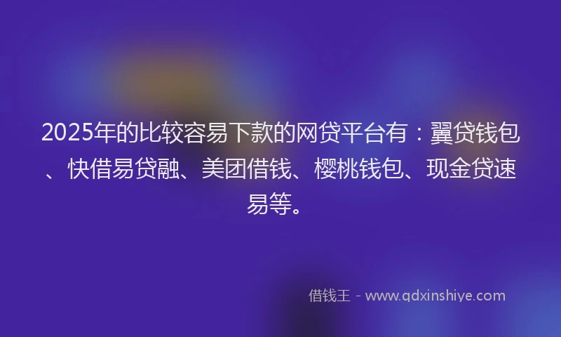 2025年的比较容易下款的网贷平台有：翼贷钱包、快借易贷融、美团借钱、樱桃钱包、现金贷速易等。