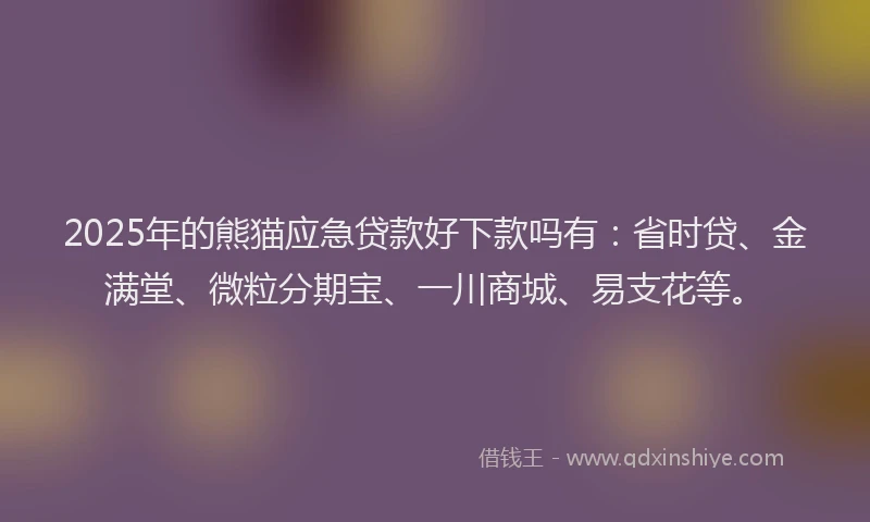 2025年的熊猫应急贷款好下款吗有:省时贷、金满堂、微粒分期宝、一川商城、易支花等。