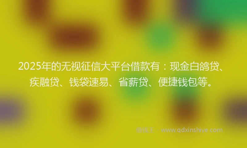 2025年的无视征信大平台借款有：现金白鸽贷、疾融贷、钱袋速易、省薪贷、便捷钱包等。