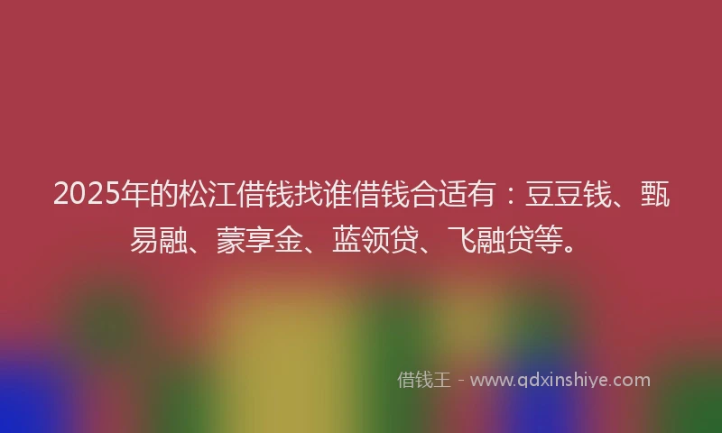 2025年的松江借钱找谁借钱合适有：豆豆钱、甄易融、蒙享金、蓝领贷、飞融贷等。