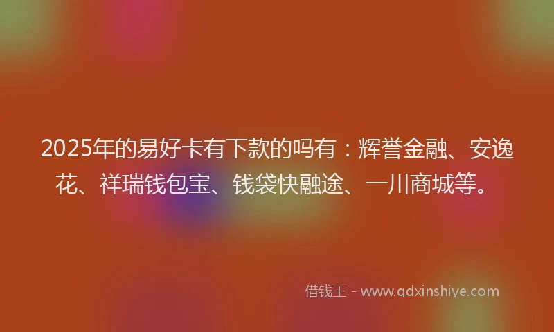 2025年的易好卡有下款的吗有：辉誉金融、安逸花、祥瑞钱包宝、钱袋快融途、一川商城等。