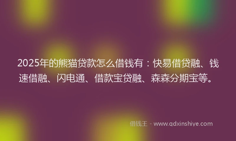 2025年的熊猫贷款怎么借钱有：快易借贷融、钱速借融、闪电通、借款宝贷融、森森分期宝等。