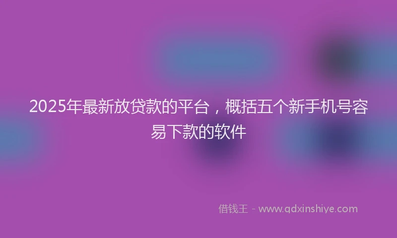 2025年最新放贷款的平台，概括五个新手机号容易下款的软件
