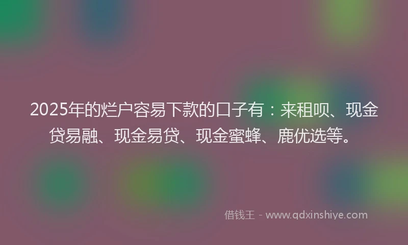 2025年的烂户容易下款的口子有：来租呗、现金贷易融、现金易贷、现金蜜蜂、鹿优选等。