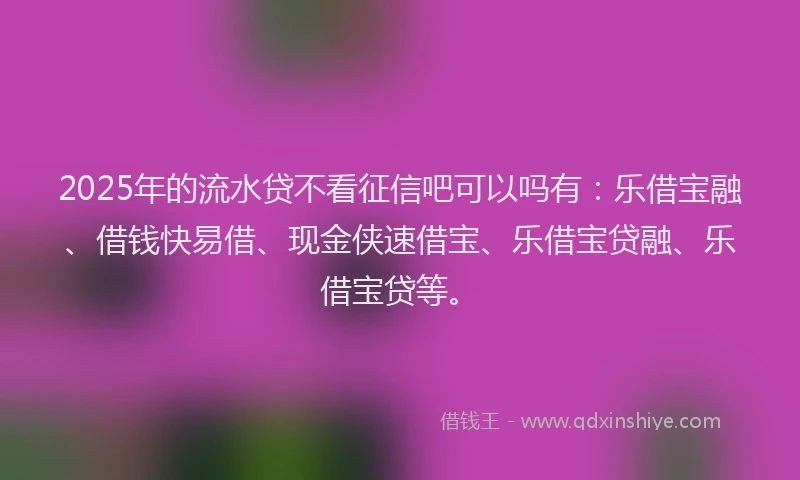 2025年的流水贷不看征信吧可以吗有：乐借宝融、借钱快易借、现金侠速借宝、乐借宝贷融、乐借宝贷等。