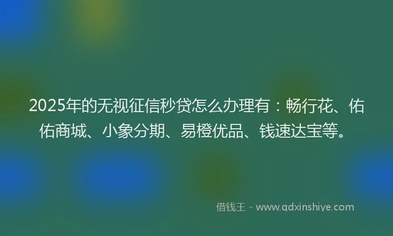 2025年的无视征信秒贷怎么办理有：畅行花、佑佑商城、小象分期、易橙优品、钱速达宝等。