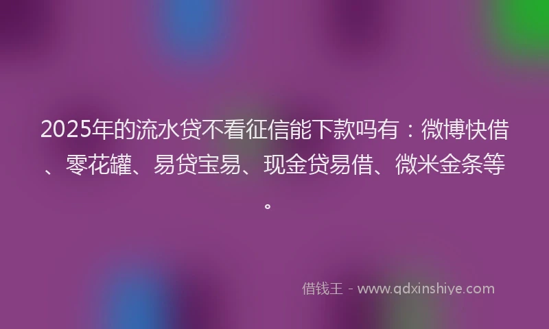 2025年的流水贷不看征信能下款吗有：微博快借、零花罐、易贷宝易、现金贷易借、微米金条等。