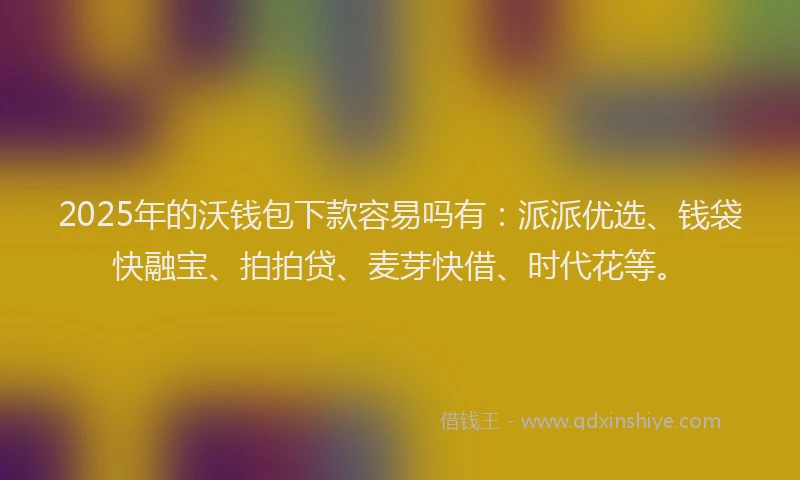 2025年的沃钱包下款容易吗有：派派优选、钱袋快融宝、拍拍贷、麦芽快借、时代花等。
