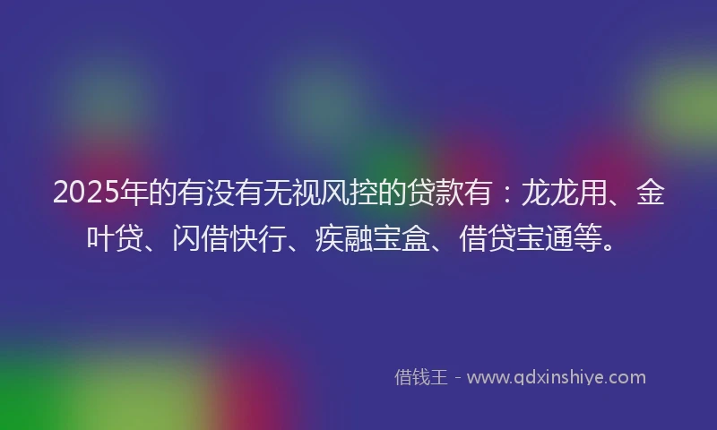 2025年的有没有无视风控的贷款有：龙龙用、金叶贷、闪借快行、疾融宝盒、借贷宝通等。