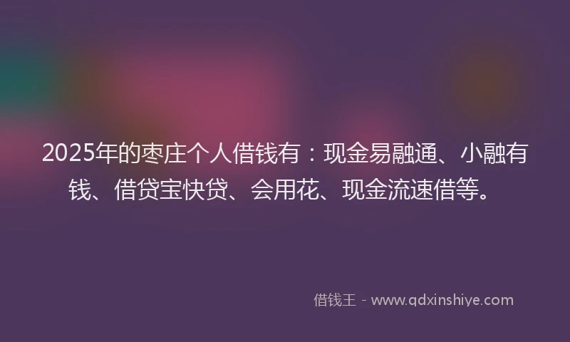 2025年的枣庄个人借钱有：现金易融通、小融有钱、借贷宝快贷、会用花、现金流速借等。