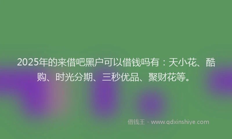 2025年的来借吧黑户可以借钱吗有：天小花、酷购、时光分期、三秒优品、聚财花等。