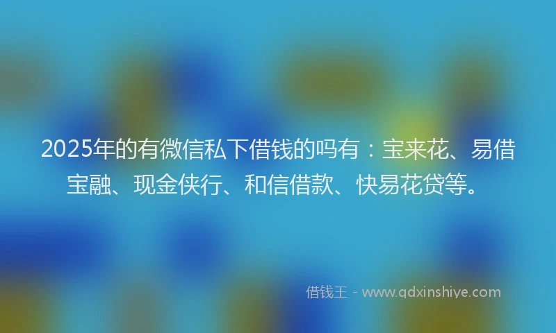 2025年的有微信私下借钱的吗有：宝来花、易借宝融、现金侠行、和信借款、快易花贷等。