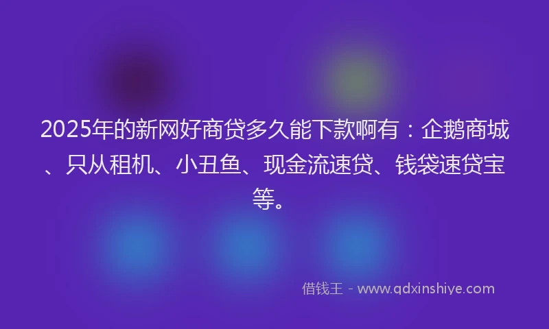 2025年的新网好商贷多久能下款啊有：企鹅商城、只从租机、小丑鱼、现金流速贷、钱袋速贷宝等。