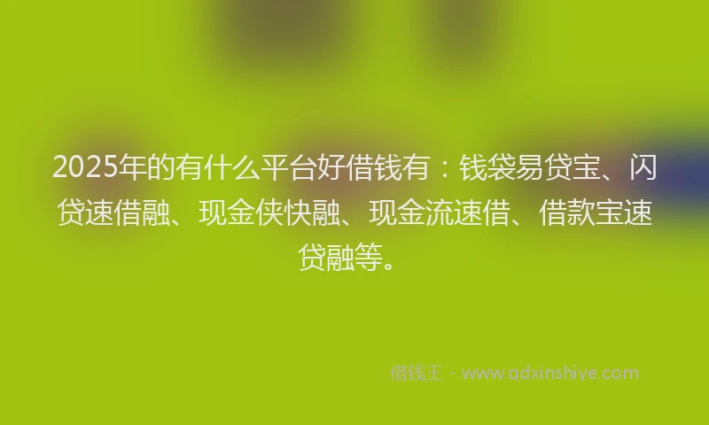 2025年的有什么平台好借钱有：钱袋易贷宝、闪贷速借融、现金侠快融、现金流速借、借款宝速贷融等。