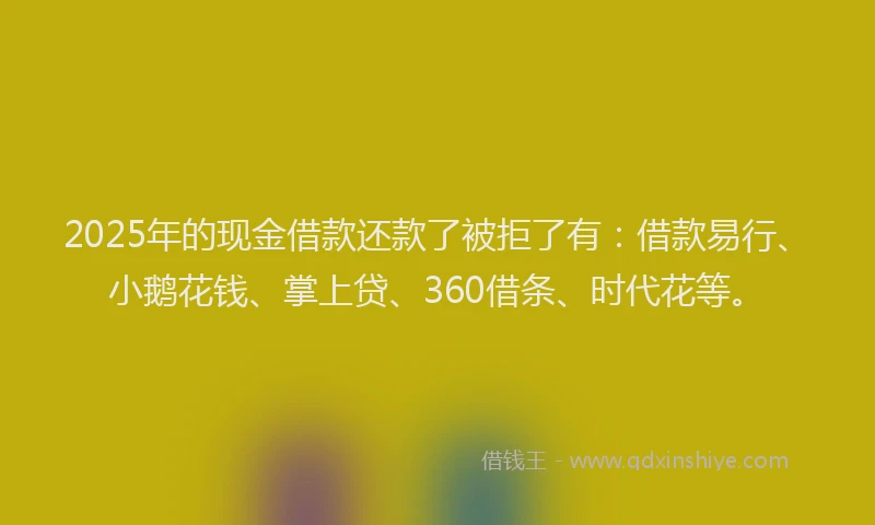 2025年的现金借款还款了被拒了有：借款易行、小鹅花钱、掌上贷、360借条、时代花等。