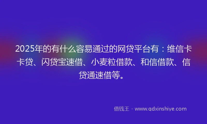 2025年的有什么容易通过的网贷平台有：维信卡卡贷、闪贷宝速借、小麦粒借款、和信借款、信贷通速借等。
