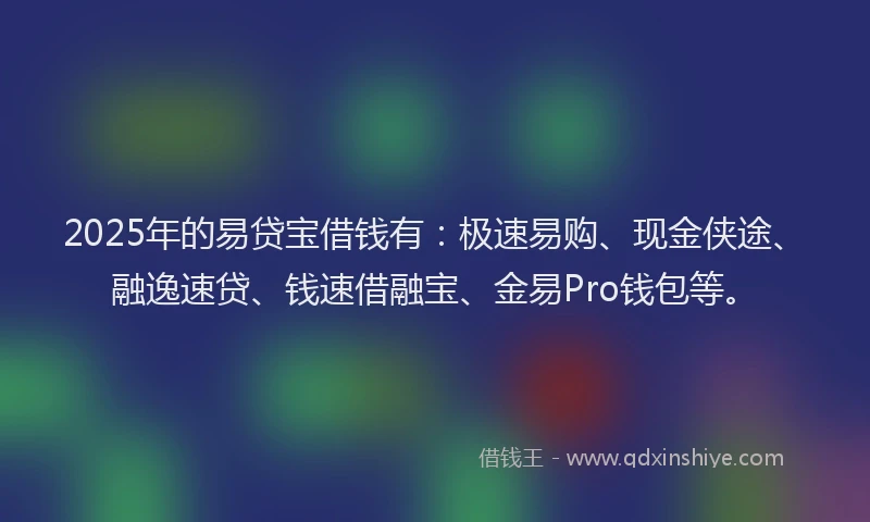 2025年的易贷宝借钱有：极速易购、现金侠途、融逸速贷、钱速借融宝、金易Pro钱包等。