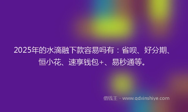 2025年的水滴融下款容易吗有：省呗、好分期、恒小花、速享钱包+、易秒通等。