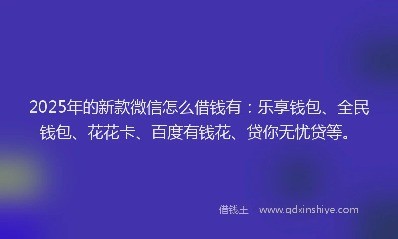 2025年的新款微信怎么借钱有：乐享钱包、全民钱包、花花卡、百度有钱花、贷你无忧贷等。