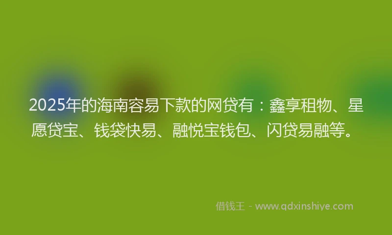 2025年的海南容易下款的网贷有：鑫享租物、星愿贷宝、钱袋快易、融悦宝钱包、闪贷易融等。