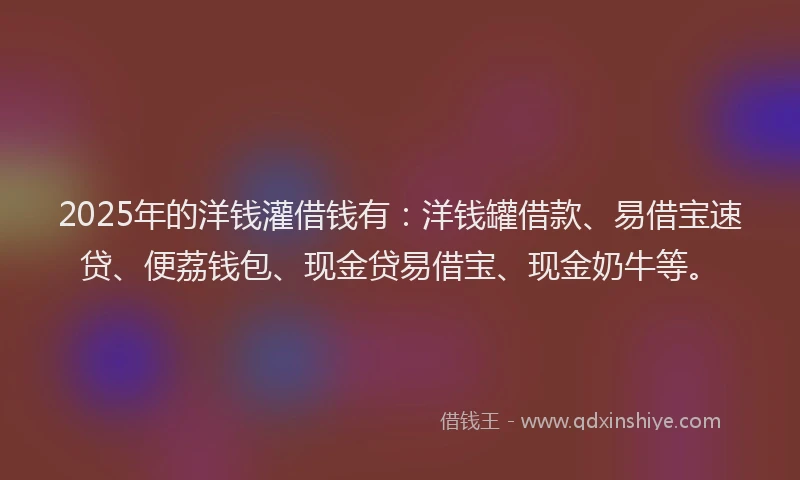 2025年的洋钱灌借钱有：洋钱罐借款、易借宝速贷、便荔钱包、现金贷易借宝、现金奶牛等。