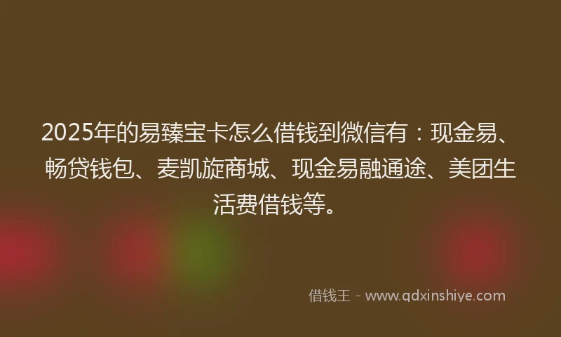 2025年的易臻宝卡怎么借钱到微信有：现金易、畅贷钱包、麦凯旋商城、现金易融通途、美团生活费借钱等。