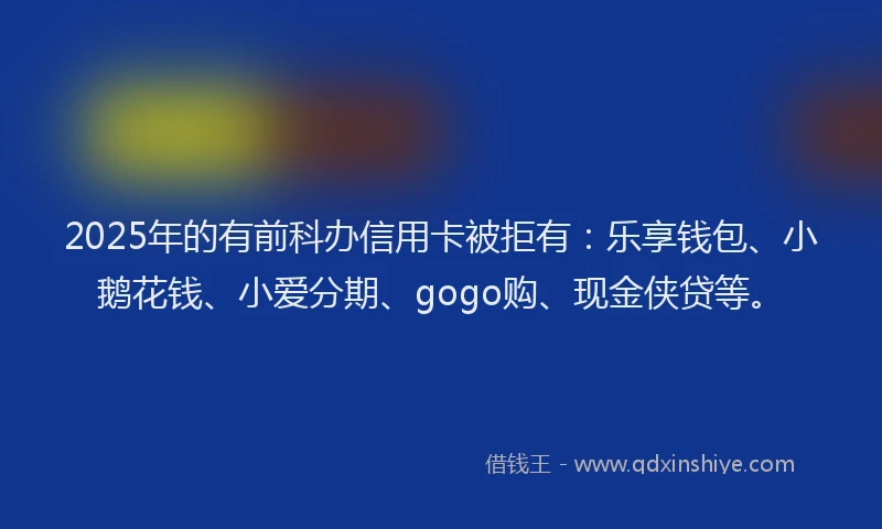 2025年的有前科办信用卡被拒有：乐享钱包、小鹅花钱、小爱分期、gogo购、现金侠贷等。