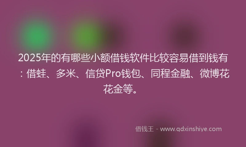 2025年的有哪些小额借钱软件比较容易借到钱有：借蛙、多米、信贷Pro钱包、同程金融、微博花花金等。