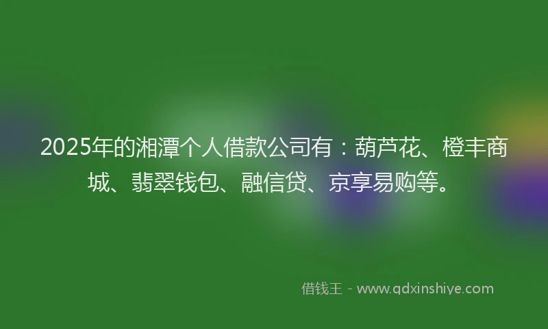 2025年的湘潭个人借款公司有：葫芦花、橙丰商城、翡翠钱包、融信贷、京享易购等。