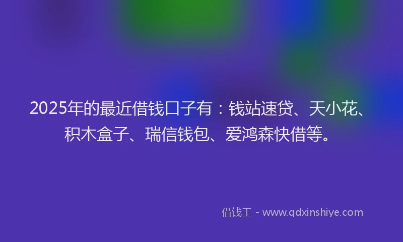 2025年的最近借钱口子有：钱站速贷、天小花、积木盒子、瑞信钱包、爱鸿森快借等。