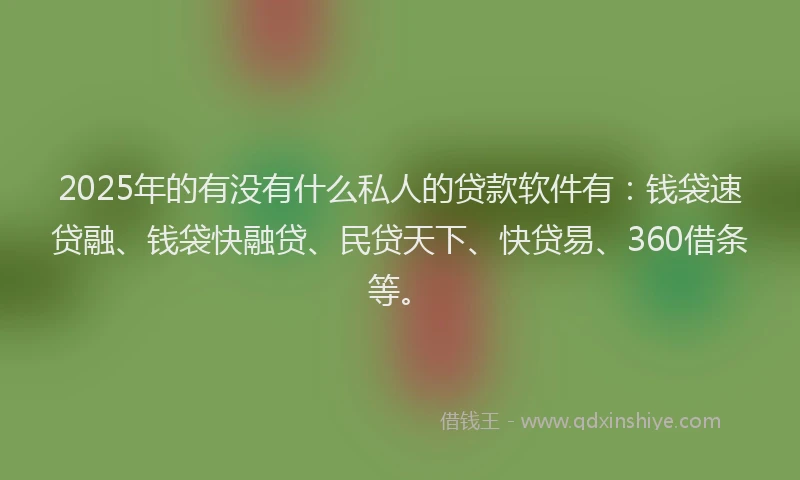 2025年的有没有什么私人的贷款软件有：钱袋速贷融、钱袋快融贷、民贷天下、快贷易、360借条等。