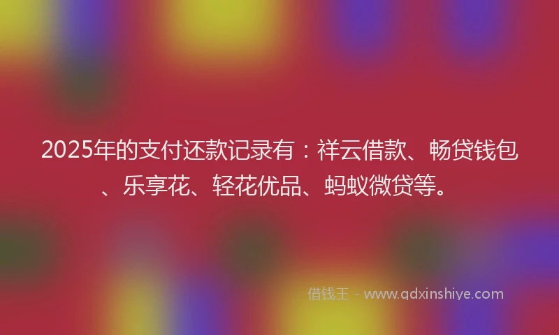 2025年的支付还款记录有：祥云借款、畅贷钱包、乐享花、轻花优品、蚂蚁微贷等。