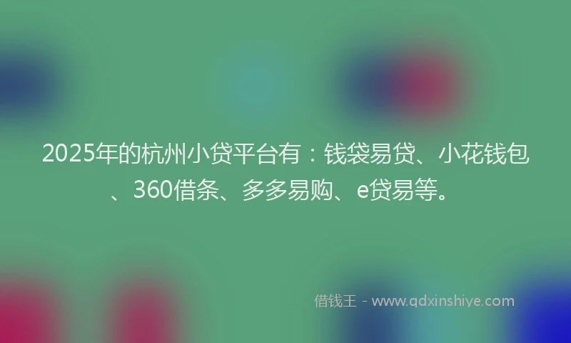 2025年的杭州小贷平台有：钱袋易贷、小花钱包、360借条、多多易购、e贷易等。