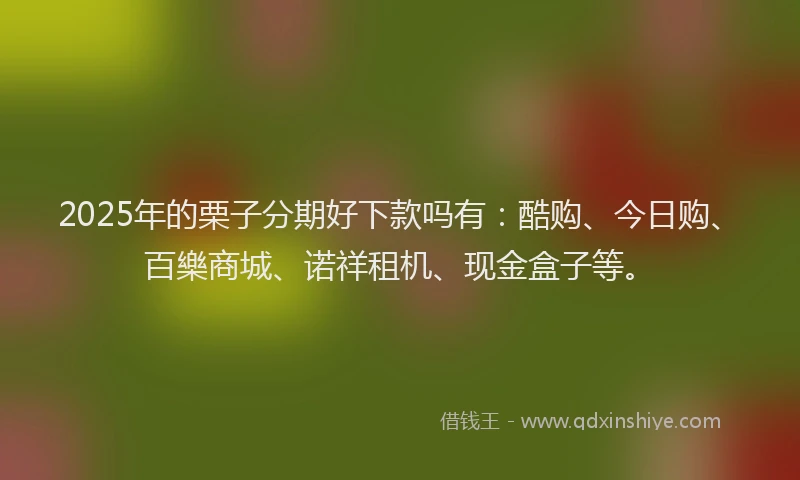 2025年的栗子分期好下款吗有：酷购、今日购、百樂商城、诺祥租机、现金盒子等。