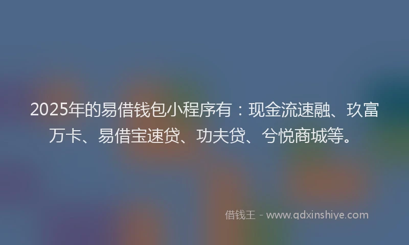2025年的易借钱包小程序有:现金流速融、玖富万卡、易借宝速贷、功夫贷、兮悦商城等。
