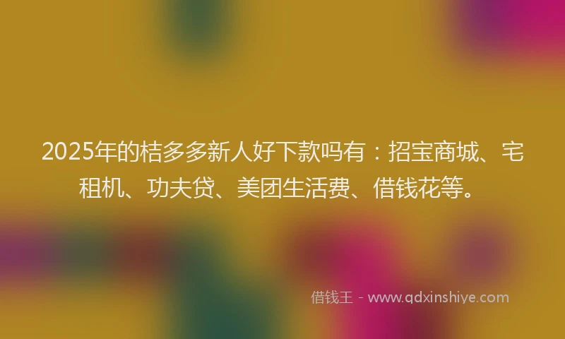2025年的桔多多新人好下款吗有：招宝商城、宅租机、功夫贷、美团生活费、借钱花等。
