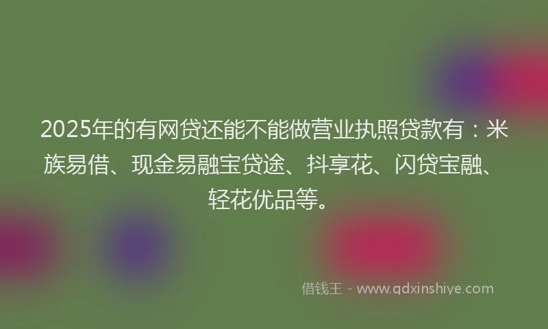 2025年的有网贷还能不能做营业执照贷款有：米族易借、现金易融宝贷途、抖享花、闪贷宝融、轻花优品等。