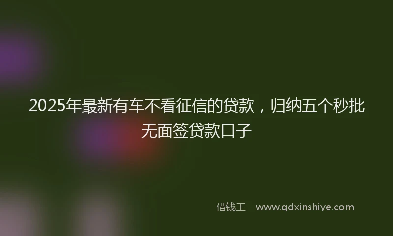 2025年最新有车不看征信的贷款，归纳五个秒批无面签贷款口子