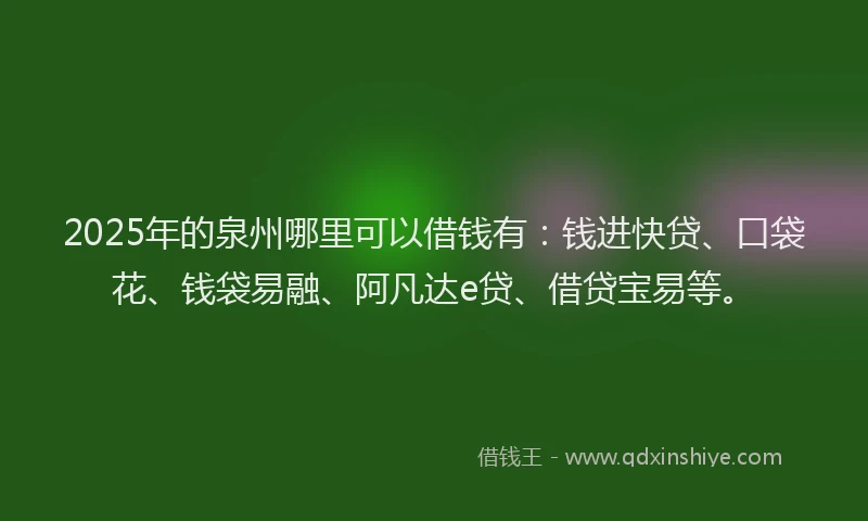 2025年的泉州哪里可以借钱有：钱进快贷、口袋花、钱袋易融、阿凡达e贷、借贷宝易等。