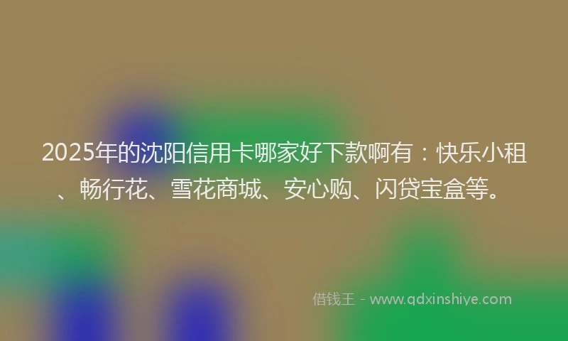 2025年的沈阳信用卡哪家好下款啊有：快乐小租、畅行花、雪花商城、安心购、闪贷宝盒等。
