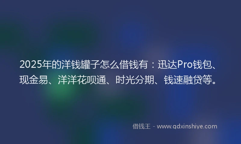 2025年的洋钱罐子怎么借钱有：迅达Pro钱包、现金易、洋洋花呗通、时光分期、钱速融贷等。